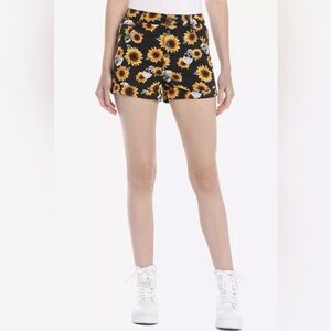 Hot Topic Sunflower & Skulls Ultra High Rise Button-Front Denim Shorts Size 9